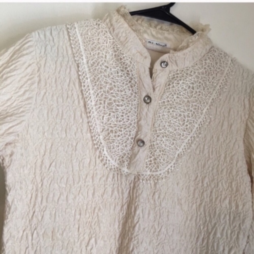 Vintage high neck Victorian lace detail long sleeve blouse cottagecore coquette - Picture 3 of 8
